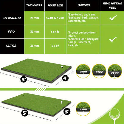 Golf Hitting Mat with Artificial Turf & Non-Slip EVA Base, Indoor Outdoor Golf Practice Mat Set with 9 Golf Balls 8 Tees & Rubber Tee