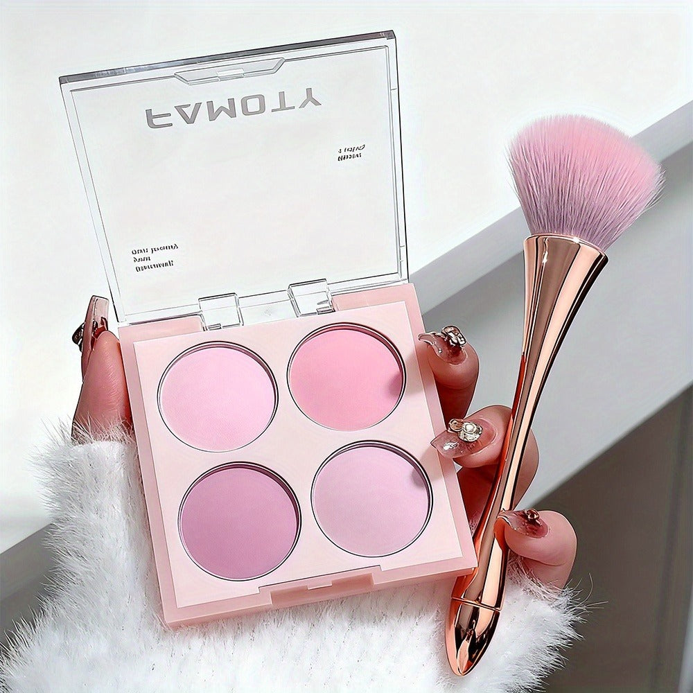 Blush Palette with Brushes Set 4-in-1 – Low Saturation Matte Powder Soft Gradient Finish, Buildable Coverage for Cheeks & Eyes