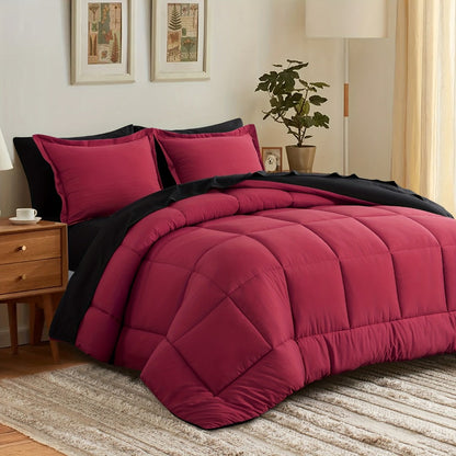 7 Piece Comforter Set Luxury Soft Fluffy Bedding All Season Bed in a Bag with Comforter Fitted Sheet Flat Sheet Pillowcases Hypoallergenic