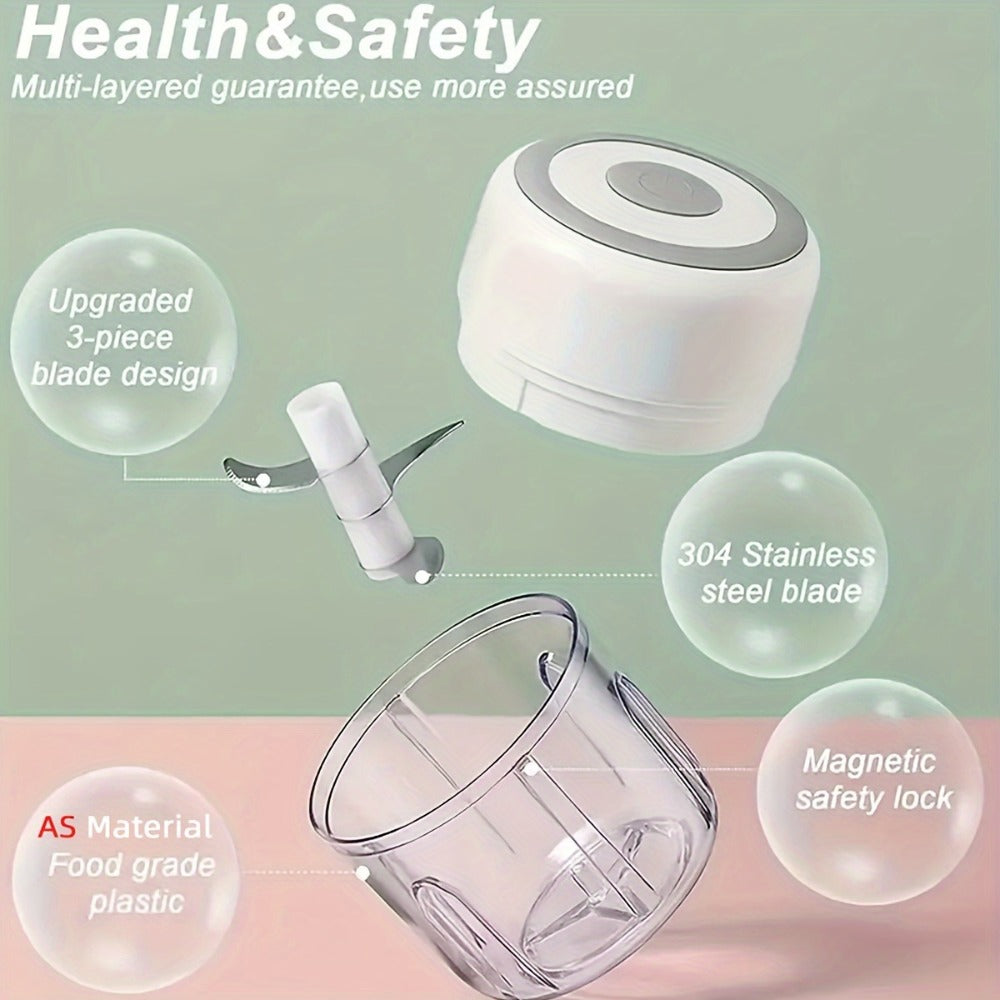 Mini Food Processor USB Rechargeable Electric Chopper 9.47oz, Portable Wireless Meat Grinder & Blender for Garlic