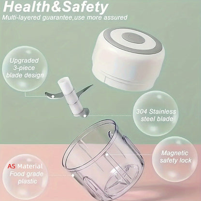 Mini Food Processor USB Rechargeable Electric Chopper 9.47oz, Portable Wireless Meat Grinder & Blender for Garlic