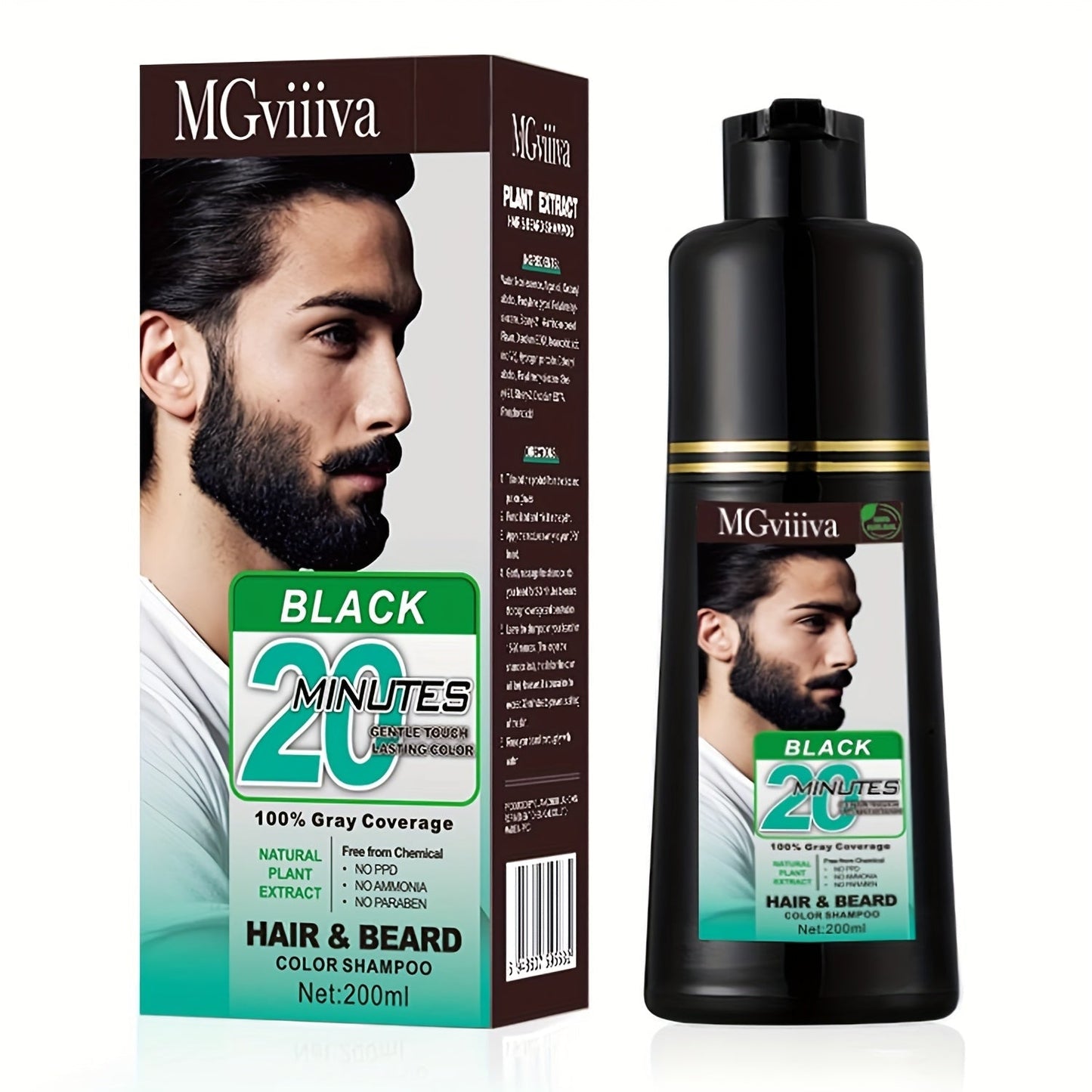Beard Dye Shampoo for Men 2-in-1 Hair & Beard Grey Coverage Argan Oil No-Mix Formula for Bath Time, Home Spa and Personal Care