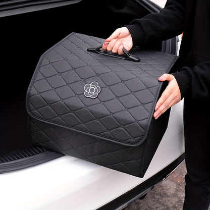 Car Trunk Organizer, Foldable Quilted Lidded Storage Box in Small or Large Size with Black and White Options