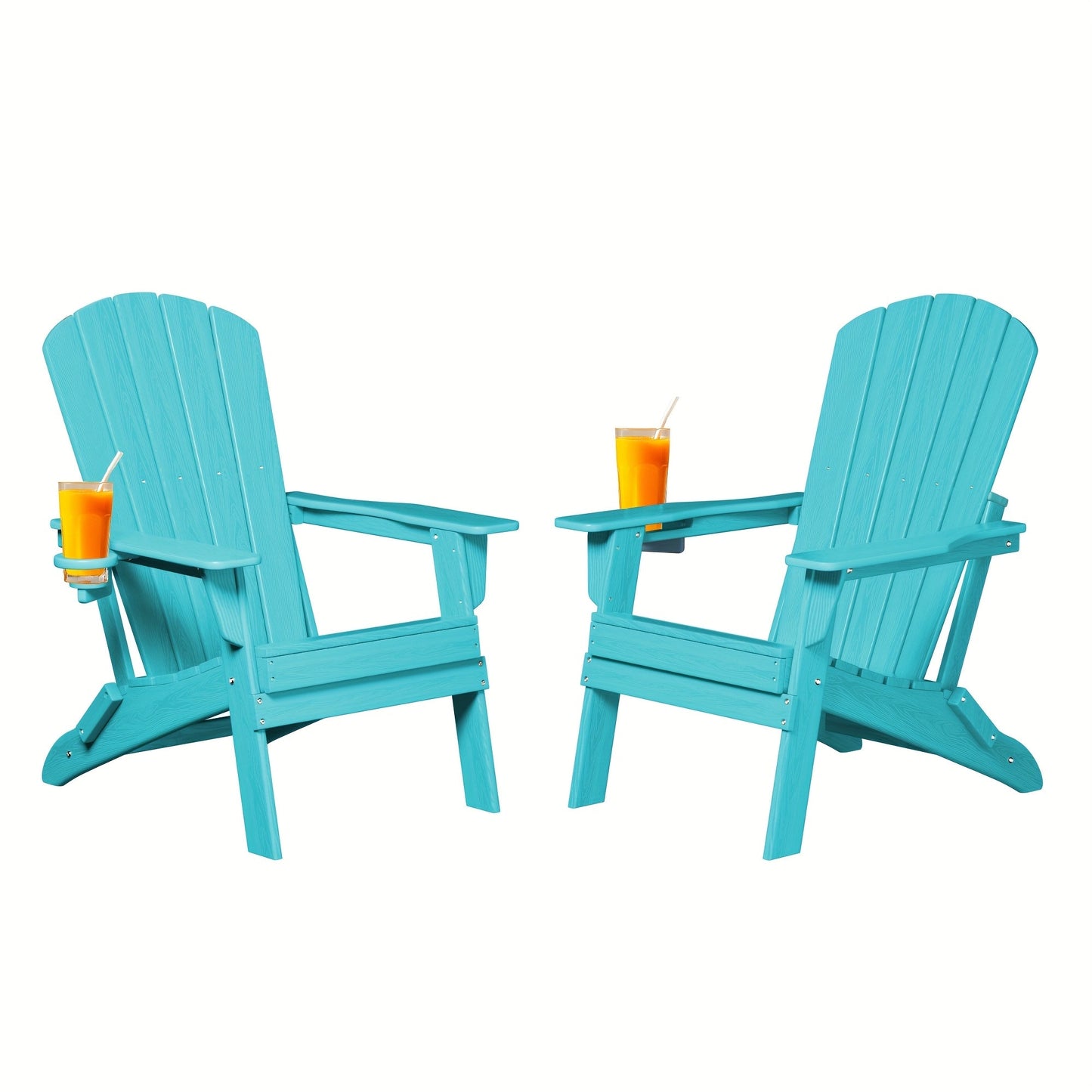 Folding Adirondack Chair with Cup Holder – HDPE All-Weather Outdoor Patio Chair