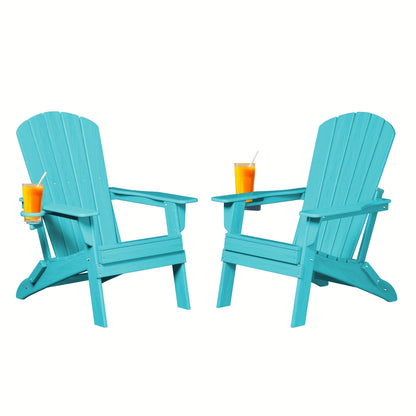 Folding Adirondack Chair with Cup Holder – HDPE All-Weather Outdoor Patio Chair