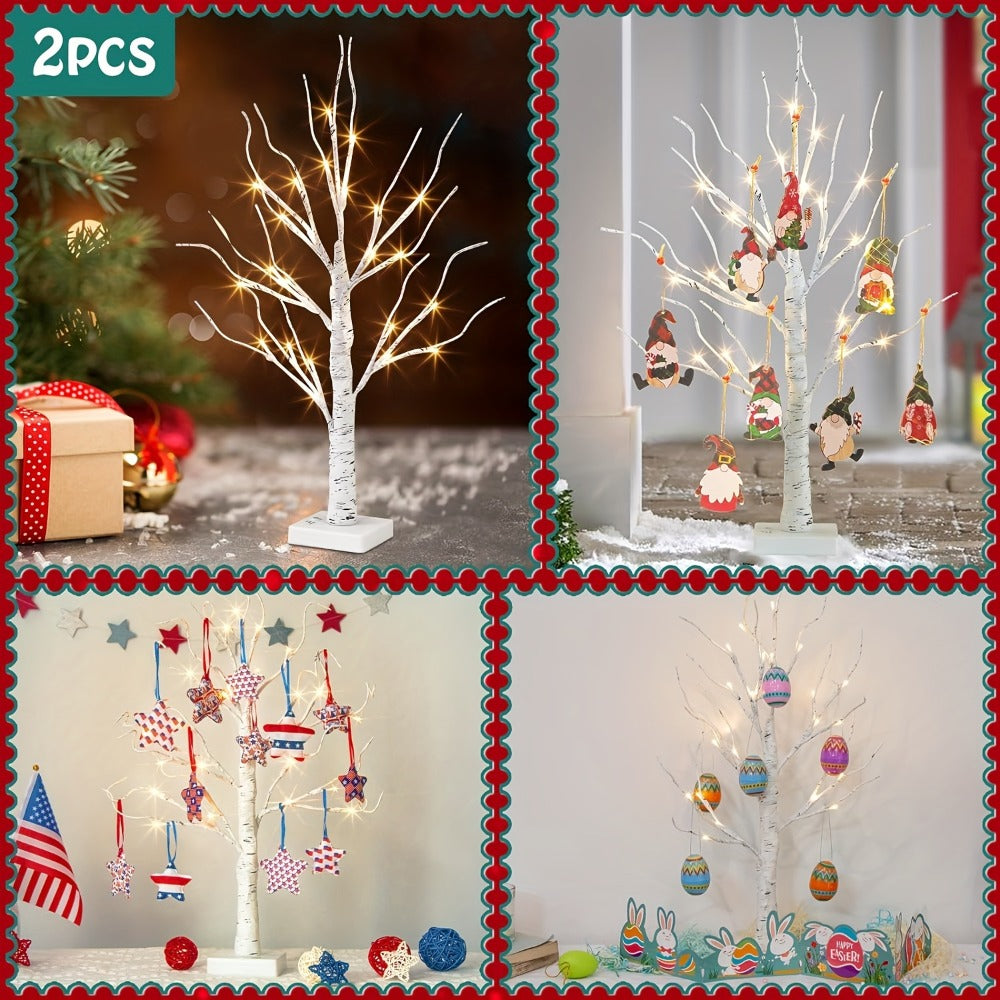 Artificial Birch Wood LED Lamp 2ft - 24 White Lights, USB & Battery Powered Decorative Tree Branch Light for Bedroom