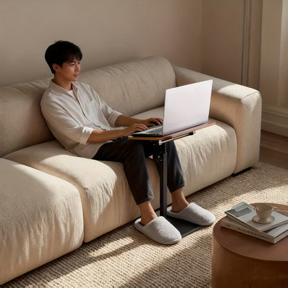 Floor Laptop Tray Table with 360-Degree Swivel Top, Adjustable Support Rod and Walnut or Black Options