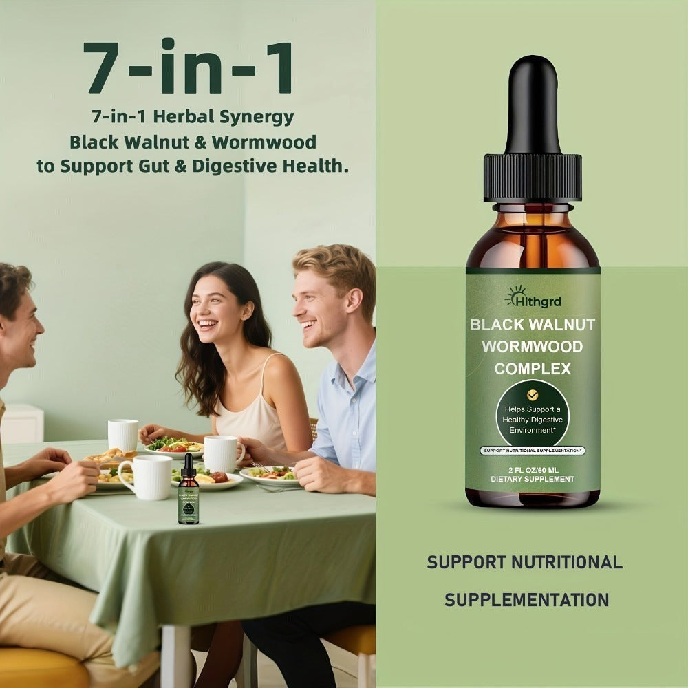Wormwood Black Walnut Clove Liquid Drops, Herbal Gut Cleanse & Digestive Support Complex with Gentian Root & Tansy