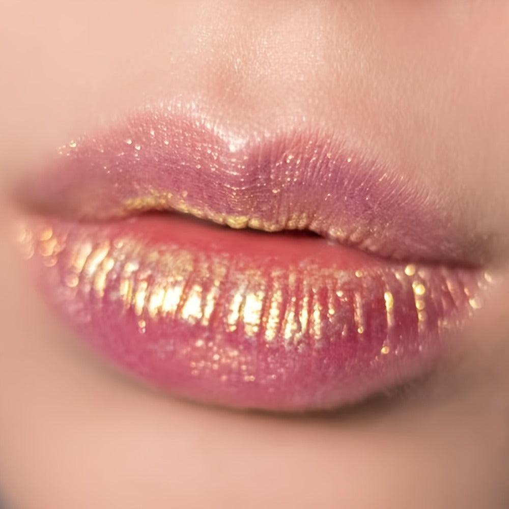 Glitter Shimmer Lipstick Set 3Pcs Pearlescent Pinkish Golden Creamy Glossy Sparkle Lip Gloss Lip Makeup for Party Stage Cosplay Festival