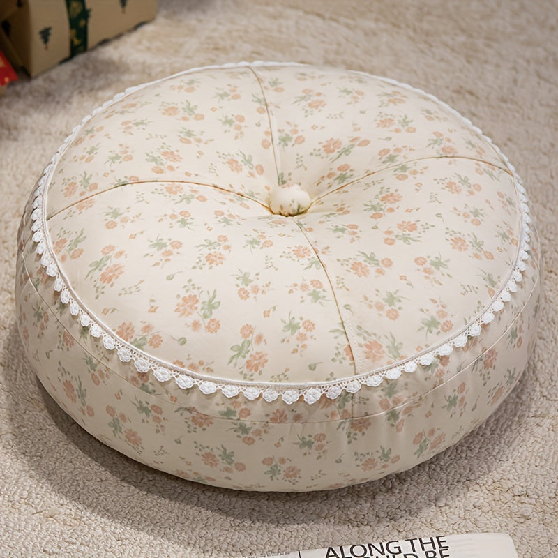 Round Floor Cushion Floral Tatami Seat Cushion for Living Room Bedroom Window, Boho Meditation Pillow for Reading & Yoga