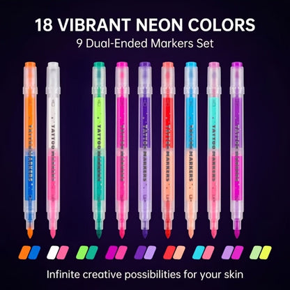 Face Body Paint Pens 18 Colors with Reusable Stencils, Washable Neon Glow in the Dark Skin-Safe Makeup Pens