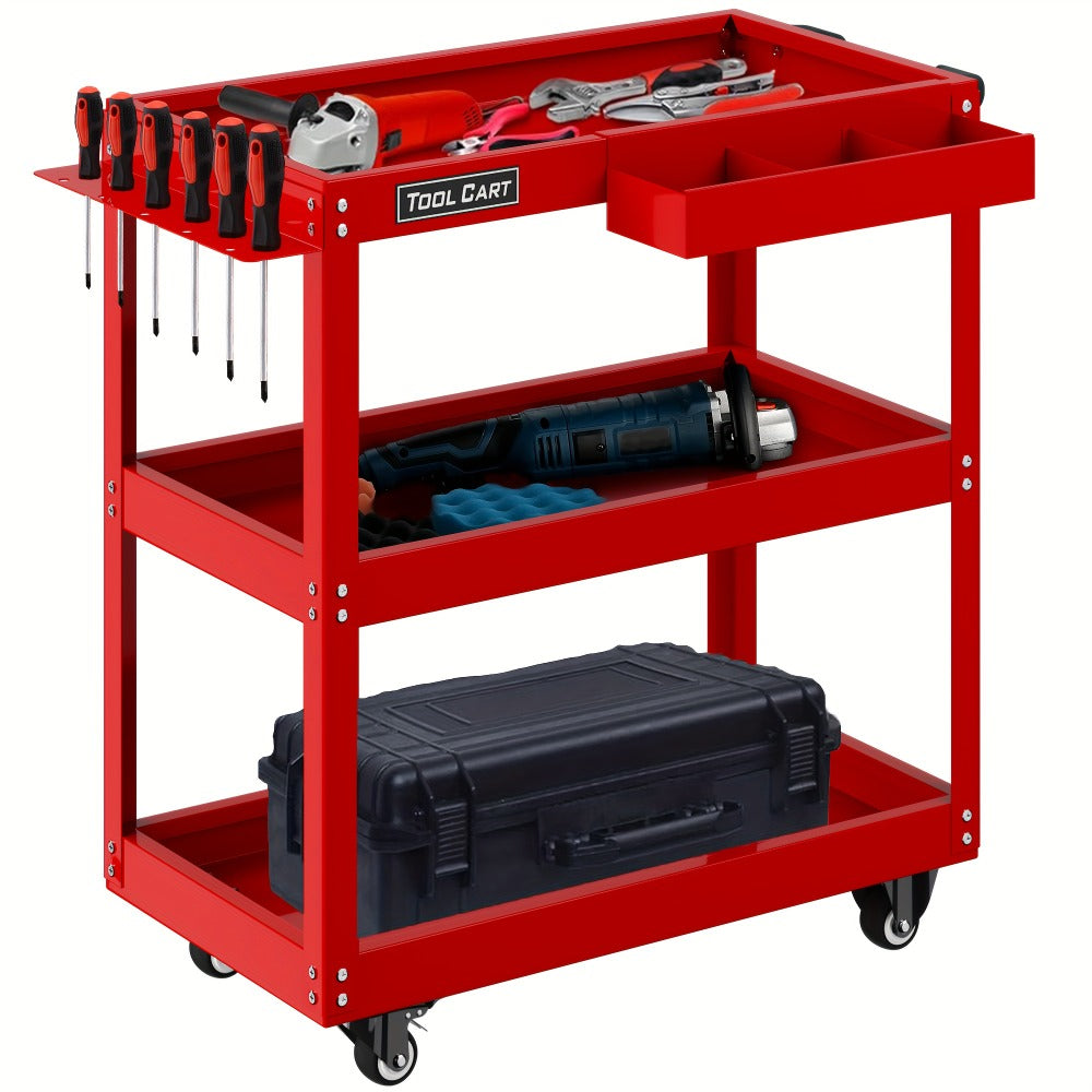 Rolling Tool Cart 3-Tier Pegboard Organizer Locking Drawer 4 Swivel Casters for Garage Workshop Mechanics Black Yellow