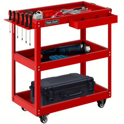 Rolling Tool Cart 3-Tier Pegboard Organizer Locking Drawer 4 Swivel Casters for Garage Workshop Mechanics Black Yellow