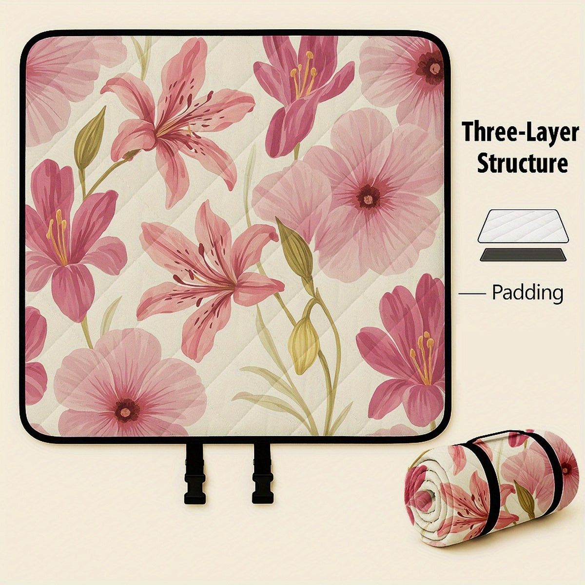 Large Padded Picnic Blanket with Roll-Up Carry Straps and Five Evidence-Bound Pattern Options