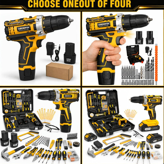 Cordless Impact Drill Set 12V / 21V Electric Drill Kit, 45Nm Torque, 2-Speed, Keyless Chuck, LED Light