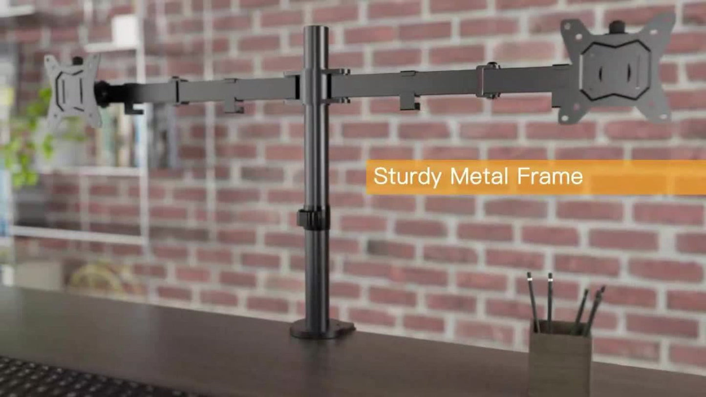 Adjustable Dual Monitor Arm for 13-32 Inch Screens, VESA 75x75/100x100mm, 45° Tilt 90° Swivel 360° Rotation