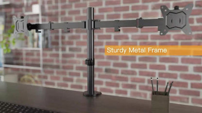 Adjustable Dual Monitor Arm for 13-32 Inch Screens, VESA 75x75/100x100mm, 45° Tilt 90° Swivel 360° Rotation