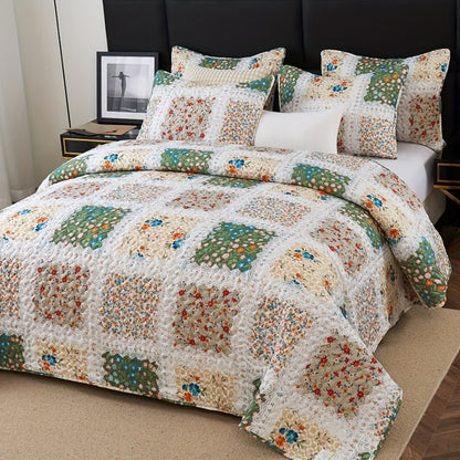 Floral Patchwork Quilt Set in Green, Blue, Grey Pink or Pink with Twin, Full/Queen and King Sizes