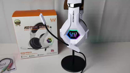 GS450 Gaming Headset Surround Stereo with LED Lights & Memory Earmuffs for Bedside Audio, Alarms and Room Entertainment