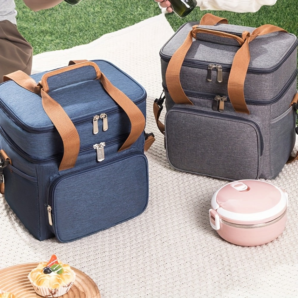 Insulated Lunch Bag with Shoulder Strap – Double Layer Leakproof Cooler Tote for Women Men Work Office School Picnic Beach Outdoor