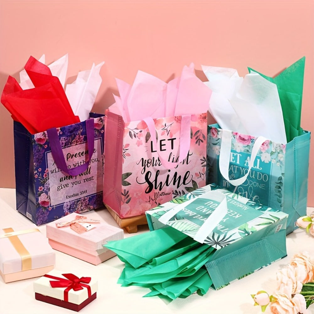 Bible Verse Tote Bags Bulk 32 Pcs Floral Religious Gift Bags with Handles with the Listed Color, Size or Set Options for Everyday Carry