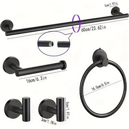 5-Piece Bathroom Hardware Set SUS304 Stainless Steel 24" Towel Bar Towel Ring Toilet Paper Holder Robe Hooks Black Silver Gold