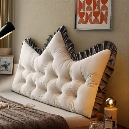 Tufted Backrest Cushion Large Vintage Ruffle Trim Sofa Bed Pillow Filled Lumbar Support Cushion Hand Washable Home Decor Pearl Gray Mica