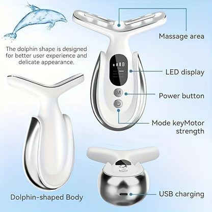 Face & Neck Massager 7-in-1 LED Light Therapy USB Rechargeable - Multifunctional Facial Lifting Wrinkle for Home or Salon Spa Use