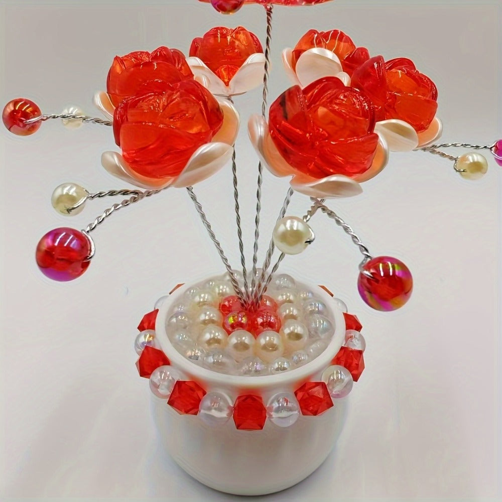 Crystal Flower Car Decoration Handmade DIY Simulation Crystal Flowers for Car Center Console Dashboard Home Decor Holiday Party Birthday
