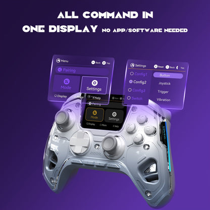 Hall-Effect Wireless Gaming Controller in White with Interactive Screen, RGB Lighting and Charging Dock