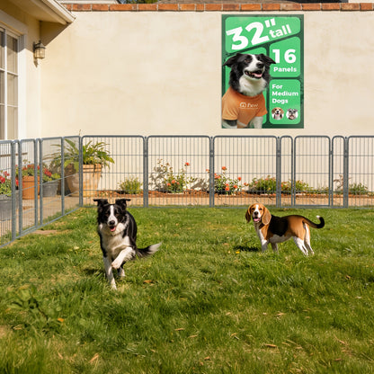 Dog Playpen with Gate – Heavy Duty Metal Pet Exercise Pen for Large Medium Small Dogs, 8/16/24/32/48 Panels, 24/32/40/45/50 Inch Height