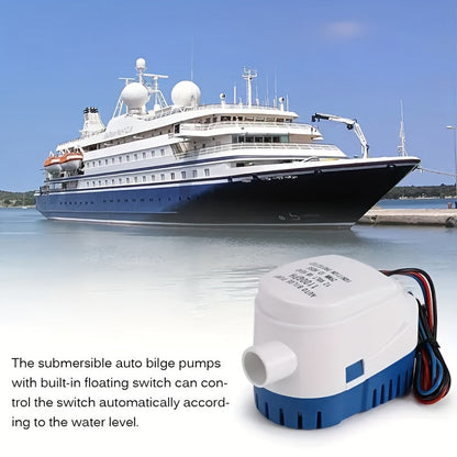 Automatic 12V 1100GPH-Label Bilge Pump with Integrated Float Switch, Side Outlet and Strainer Base
