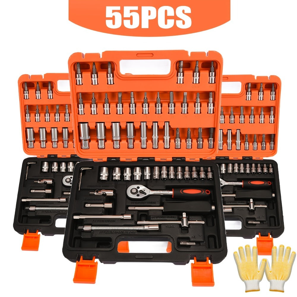 Professional Automotive Tool Set 55 / 63 / 96-Piece – Ratchet Socket Wrench Kit for Car & Bicycle Maintenance | High-End Mechanic Hand Tools