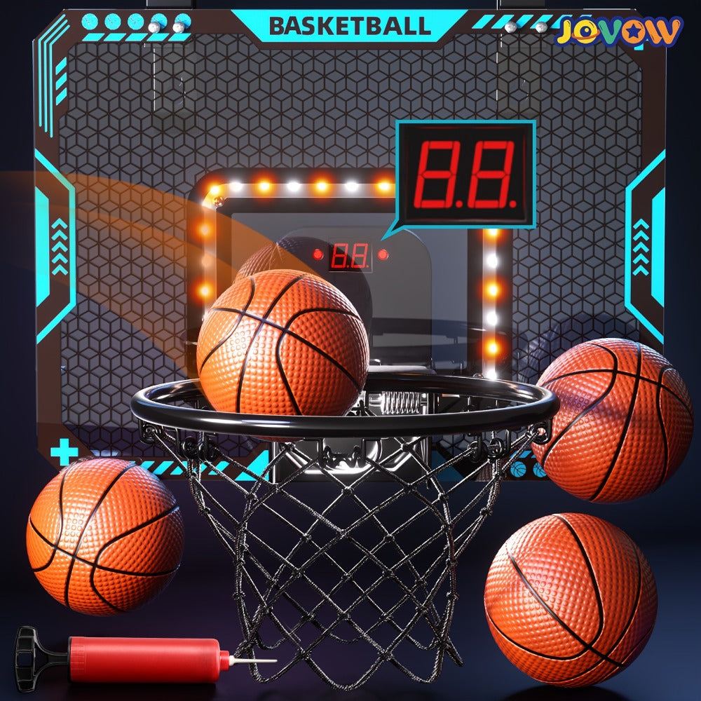 Over Door Basketball Hoop with LED Lights & Electronic Scoreboard, Mini Hoop Set with 4 Balls for Kids Teens Adults