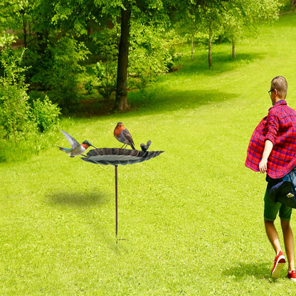 20-Inch Copper-Look Leaf Bird Bath with Bird Accent and Two-Prong Garden Stake for Yard and Lawn