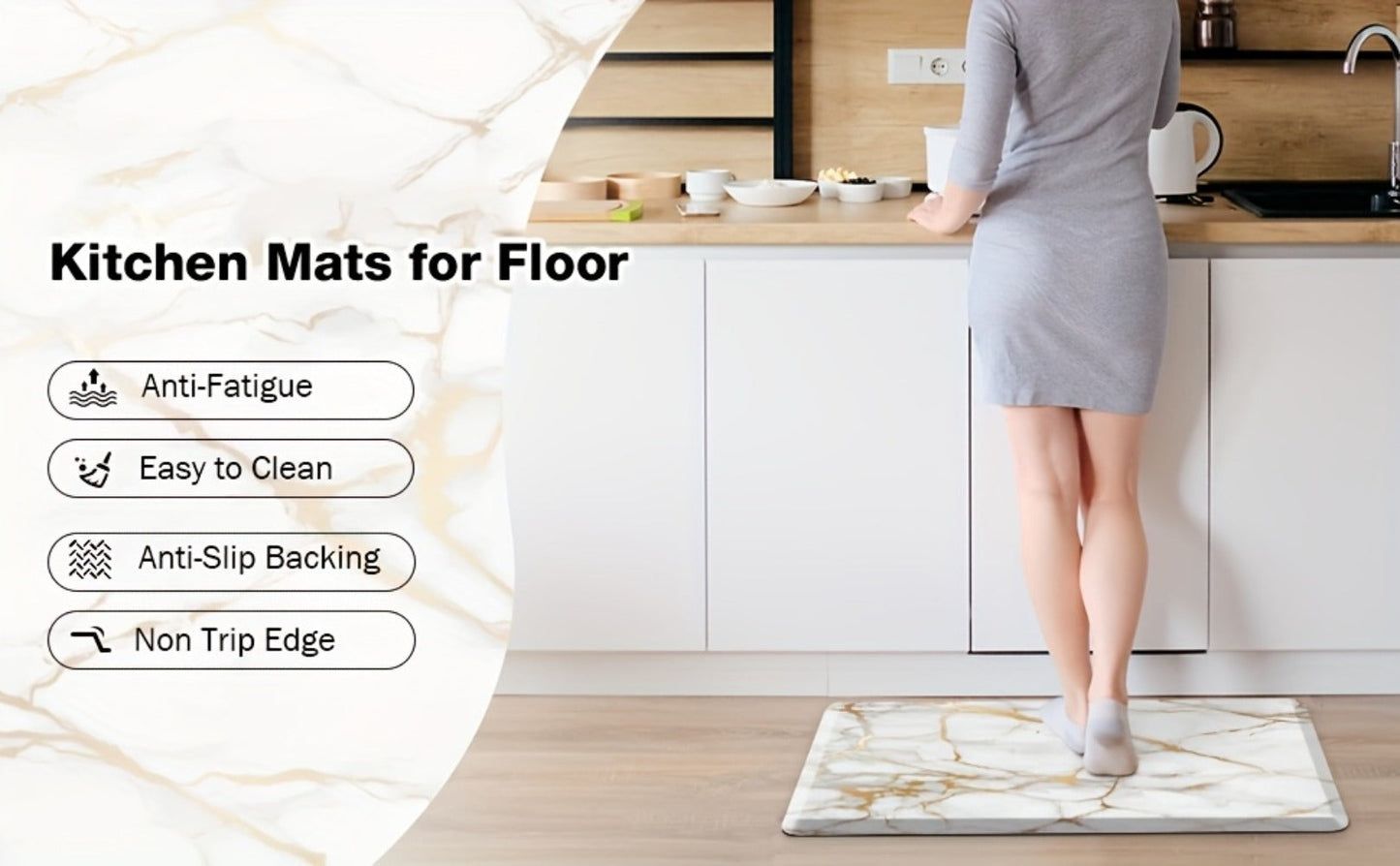 Anti Fatigue Kitchen Mat Non-Slip Cushioned Floor Rug for Standing Desk Sink Office – Marble Pattern