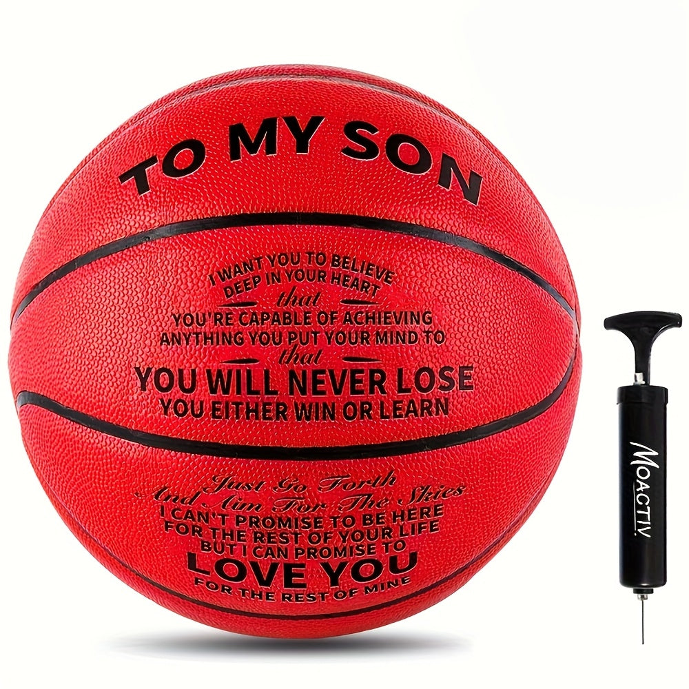 Engraved Basketball Gift for Grandson & Son – Size 7 PU Indoor Outdoor with Pump, Inspirational Message, Birthday Christmas Gift