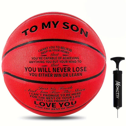 Engraved Basketball Gift for Grandson & Son – Size 7 PU Indoor Outdoor with Pump, Inspirational Message, Birthday Christmas Gift