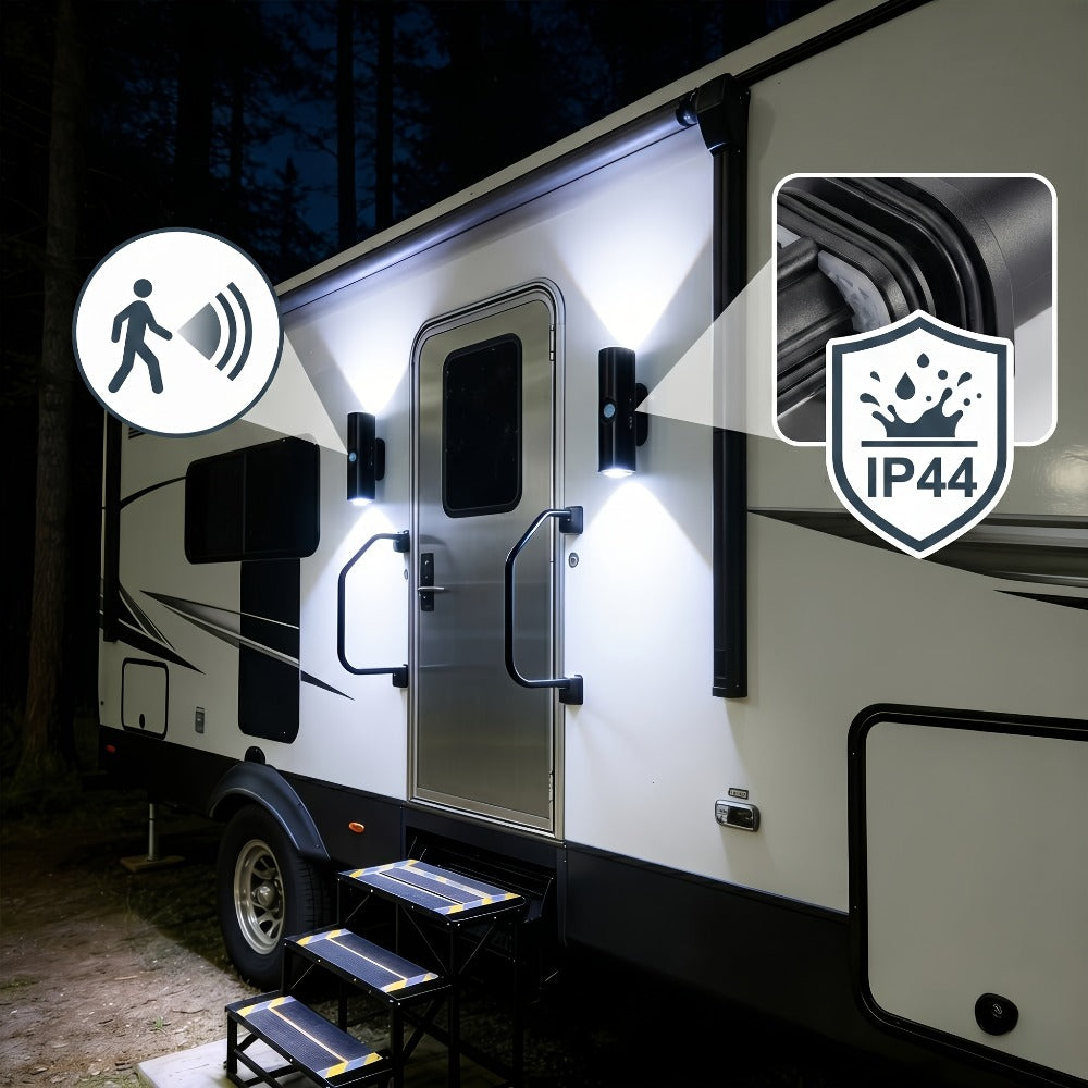 Motion Sensor Wall Lights 4-Pack – Rechargeable Magnetic Dual-Head LED Night Light, RGB & Tri-Color, Wireless for RV, Bedroom, Stairs