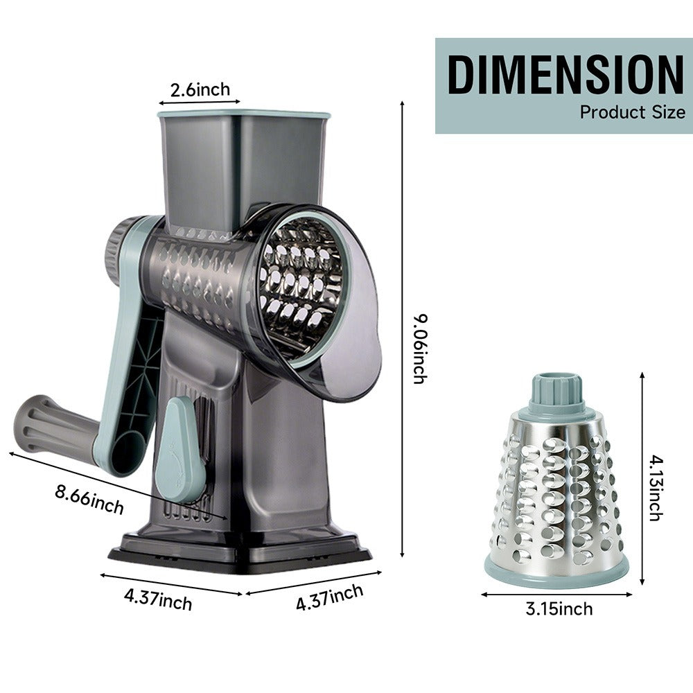 Rotary Vegetable Chopper Cheese Grater 5 Interchangeable Drum Blades Suction Base Handle for Cheese Vegetables Nuts Slicing Shredding