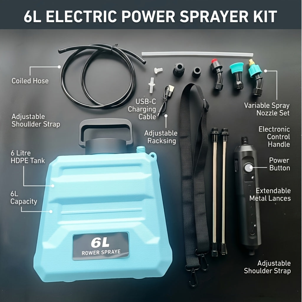 Garden Sprayer Battery Powered Electric USB Rechargeable 1.6-2.4 Gal with 3 Mist Nozzles Adjustable for Garden, Patio and Yard Use