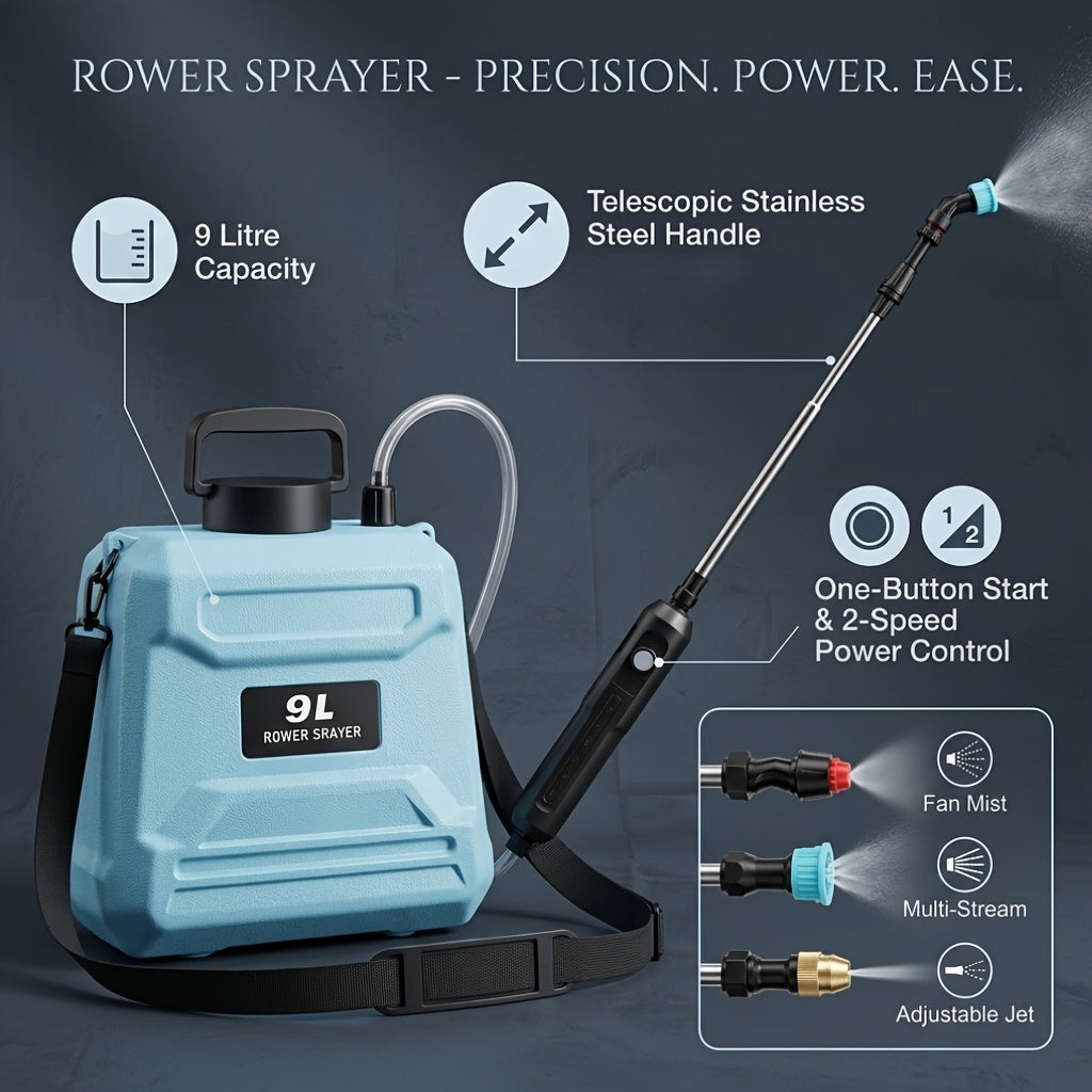 Garden Sprayer Battery Powered Electric USB Rechargeable 1.6-2.4 Gal with 3 Mist Nozzles Adjustable for Garden, Patio and Yard Use