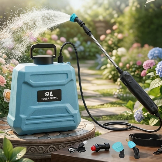 Garden Sprayer Battery Powered Electric USB Rechargeable 1.6-2.4 Gal with 3 Mist Nozzles Adjustable for Garden, Patio and Yard Use
