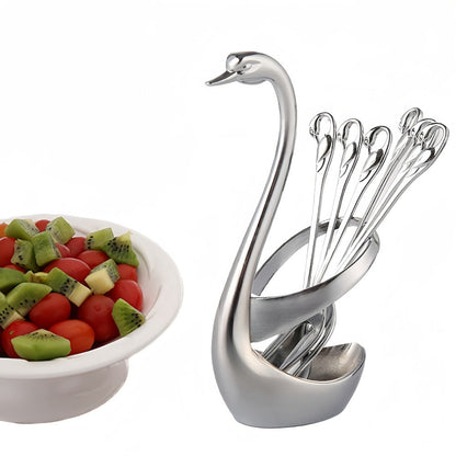 Swan Cutlery Rack Set 7pcs Stainless Steel Decorative Silverware Holder with 3 Forks for Entryways, Bedrooms and Living Spaces