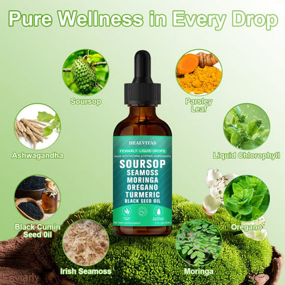 Soursop Bitters Liquid Drops 10-in-1 with Sea Moss Ashwagandha Moringa Turmeric Black Seed Oil