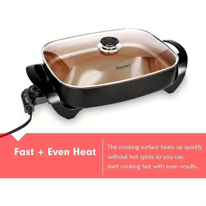 Jumbo Electric Skillet 8-Quart 16x12x3.15 Inch Deep Dish Copper Nonstick with Tempered Glass Vented Lid & Upgraded Thermostat