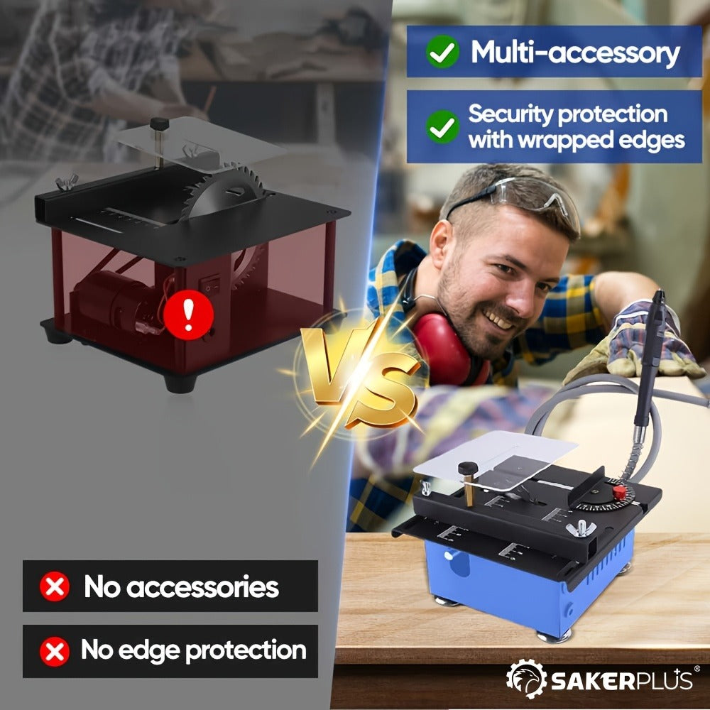 100W Electric Mini Table Saw with Woodworking Pen Set, 7-Speed & Angle Adjustable, 16mm Max Cutting Depth