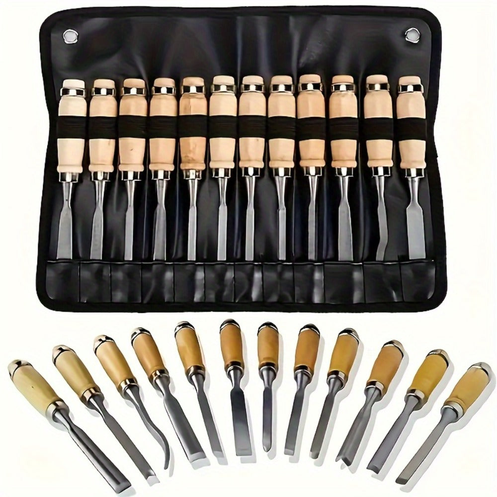 Wood Carving Chisel Set 12 & 24-Piece, Professional Beech Wood Handle Woodworking Chisels for Entryways, Bedrooms and Living Spaces