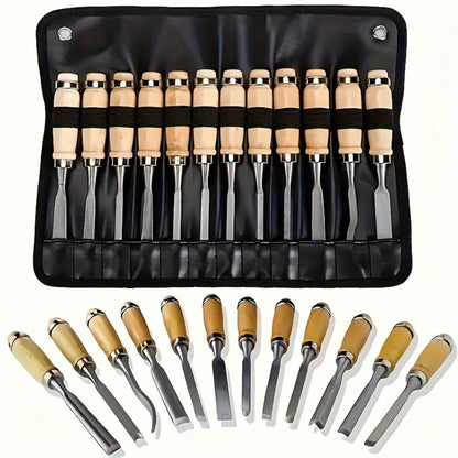 Wood Carving Chisel Set 12 & 24-Piece, Professional Beech Wood Handle Woodworking Chisels for Entryways, Bedrooms and Living Spaces