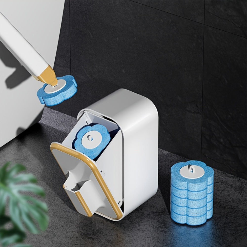 Wall-Mounted Toilet Brush Set with 8 Disposable Heads | No-Drill Easy Install, Long Handle Bathroom Cleaning Brush